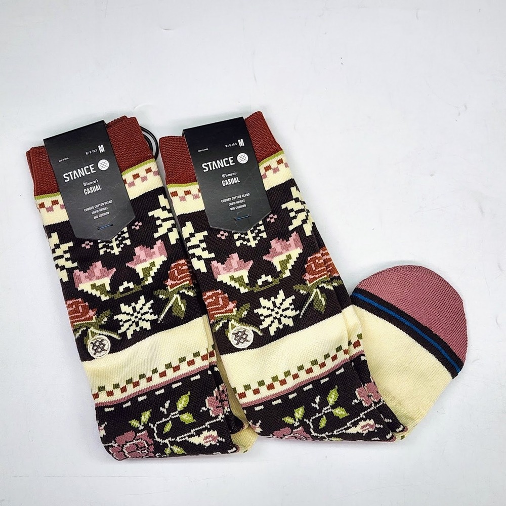 Stance Womens Mistling Crew Socks Mid Cushion‎ Floral Rose Pack Of 2 Medium
